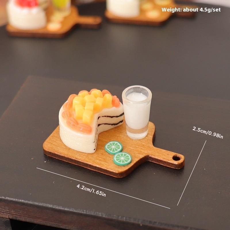 

5Pcs Diy Decoration Dollhouse Simulation Cake Dessert Milk Juice Set Mini Kitchen Tray Tableware Accessories Kids Toys as the picture