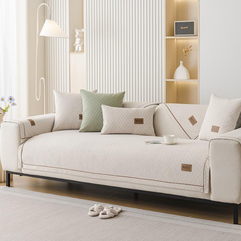 Chenille Sofa Cover Universal Four Seasons Solid Color Living Room Sofa Cushion Embroidered Leather Label Non-Slip Couch Cushion