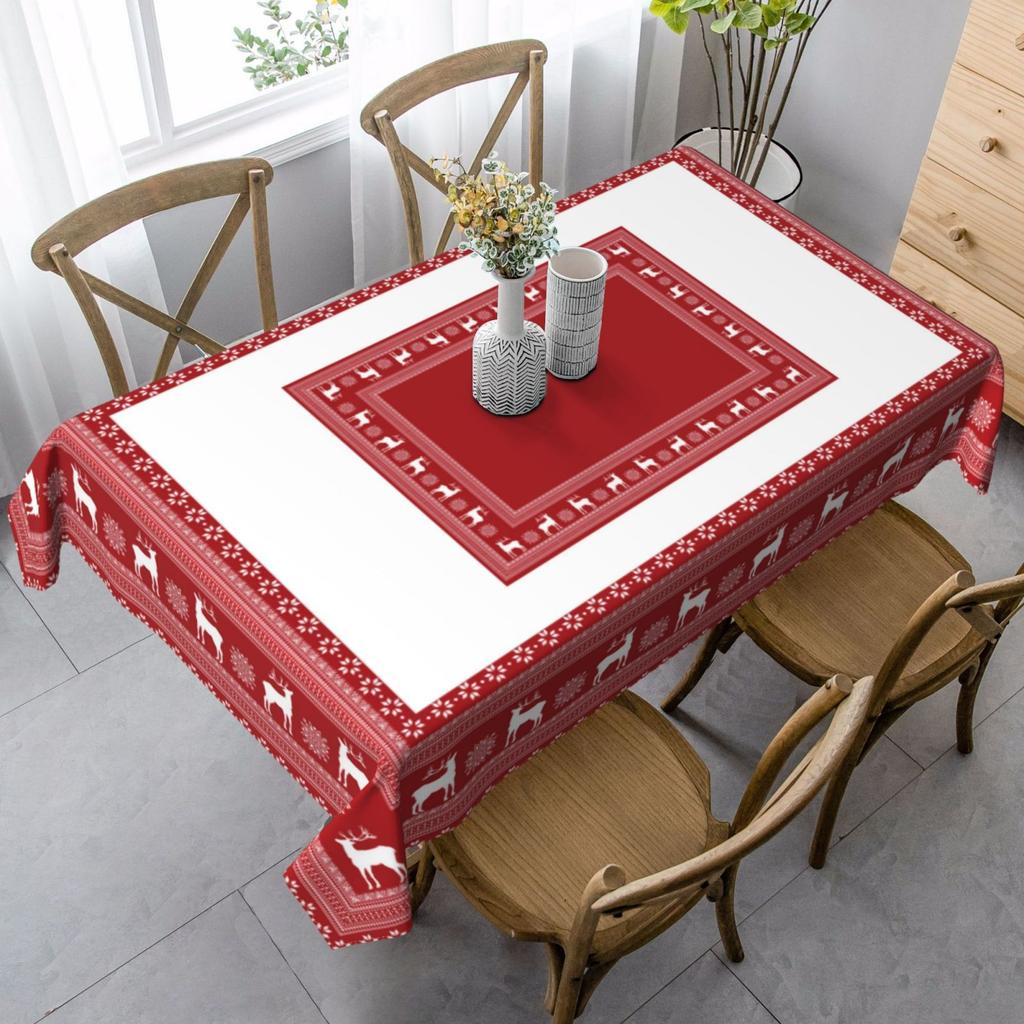 Merry Christmas Elk Rectangle Tablecloth Party Table Decor Winter Xmas Waterproof Tablecloth for Holiday Christmas Decorations