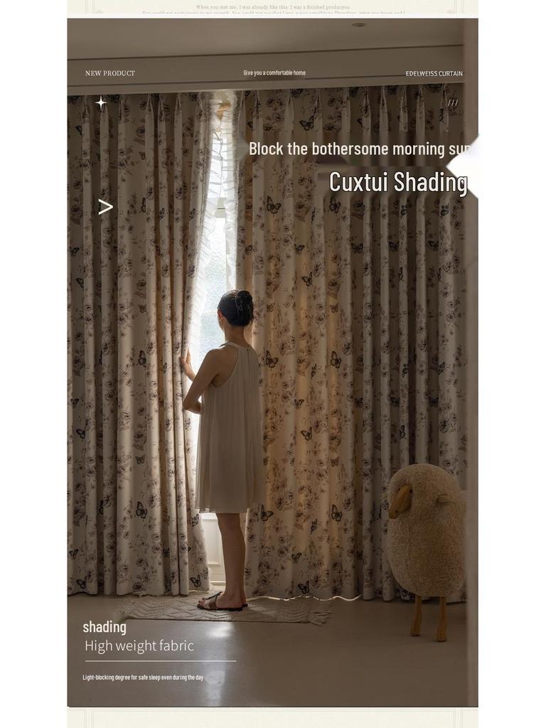 Blackout Lace Curtains with Warm Girly Digital Prints for Living Room and Bedroom