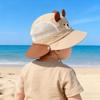 Baby Sommer atmungsaktiver Netz-Eimerhut mit abnehmbarem Nackenschutz großem Schirm Sonnenschutz niedliches Bären-Design für Jungen und Mädchen