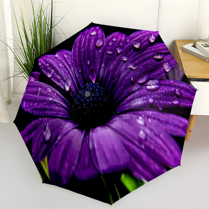 1PC Daisy Flowers Folding Umbrella Fashion Auto-Open Design 8 Iron Ribs Plastic Handle Foldable Sunshade Perfect Christmas Gifts