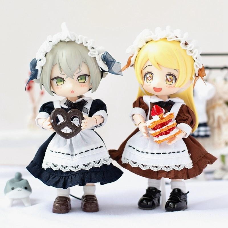 Ob11 Doll Clothes Vintage Maid Outfit Dress Scarf Headwear Set for Obitsu11, GSC, Molly, YMY,1/12 Doll Clothes Doll Accessories