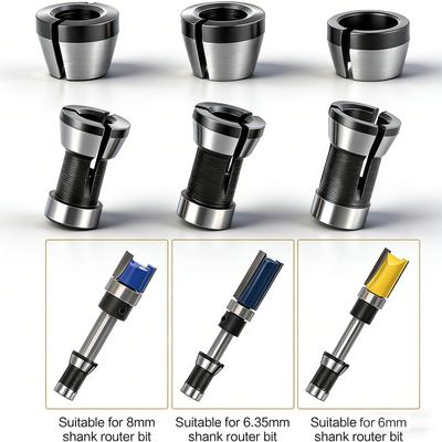 12/8 Stück Trimmer-Spannzangenadapter 6mm 6mm 6,35mm 8mm Oberfräser-Spannzangenfutter Spannadapter für Gravur-Trimmmaschine Elektr