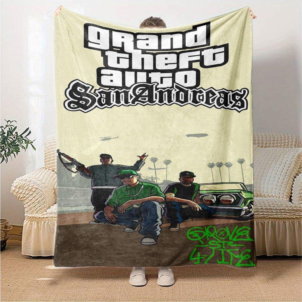 1pc Grand Theft Auto Soft Flannel Blanket with Designer Print A Cozy Blanket for All Seasons, Perfect for the Couch, Bed, Office