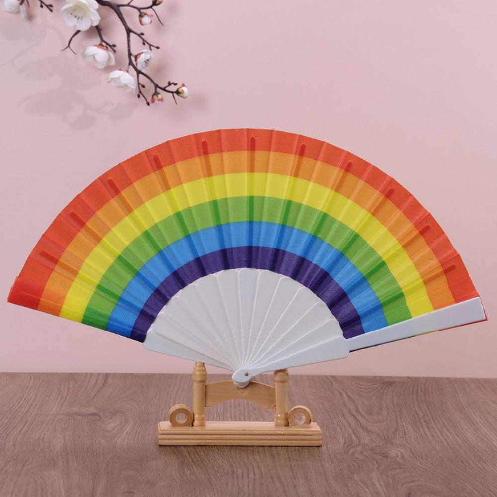 Fan Summer Gift Folding Rainbow Folding Dance Photo Prop Tool Handle Hand Fan Rainbow Folding Fan