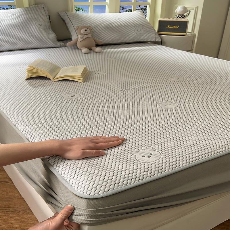 3Pcs Waterproof Fit Sheet Solid Color Mattress Cover With Elastic Band Bedsheet Double Queen King Size Fitted Sheet