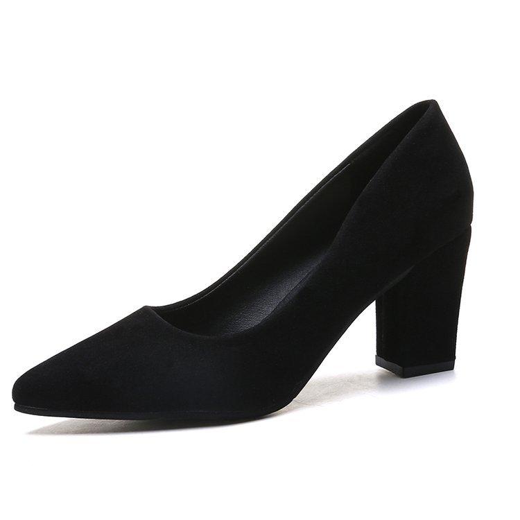 High Heels Women's Autumn New Thick Heel Pointed Suede Single Shoes Fashionable Simple Work Shoes