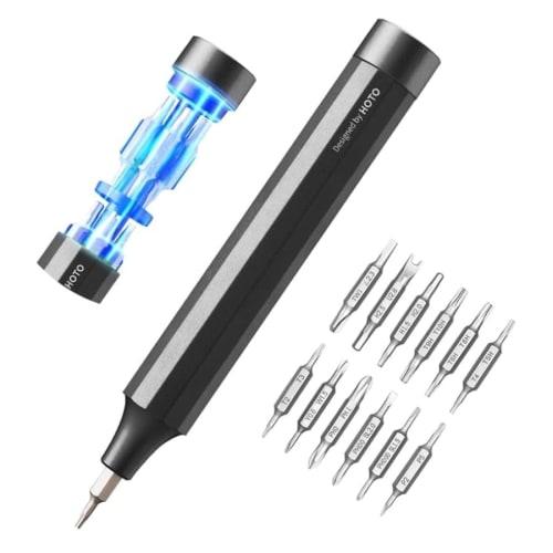 HOTO 24-in-1 Precision Screwdriver (Gray) - Lightweight, Compact, Aluminum Alloy Body, Magnetic Bit Holder, 12 S2 Alloy Steel Bits, for DIY and Applia
