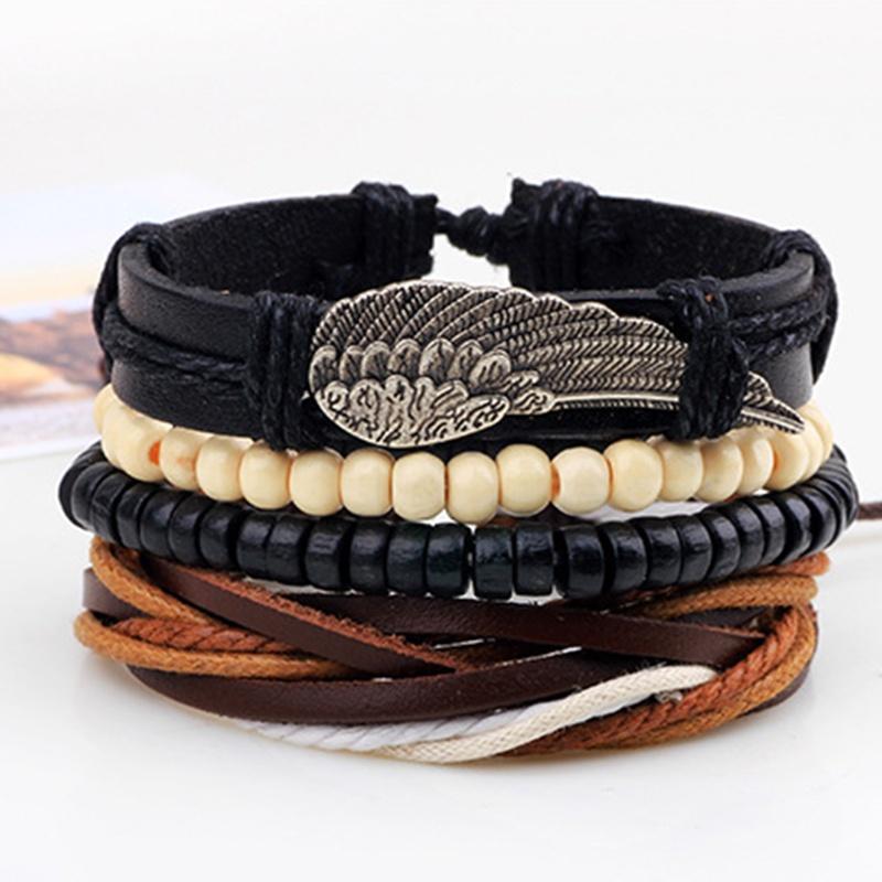4pcs Punk Braided Adjustable Leather Bracelets Men For Women Cuff Vintage Jewelry