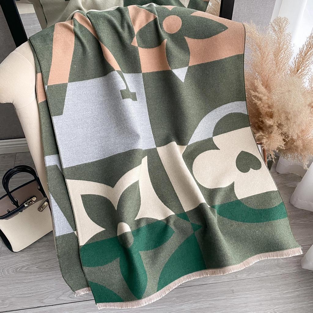 Modischer geometrischer doppelseitiger Kaschmir-Imitat-Schal, dicker Halsschal für Damen im Herbst und Winter, warmer Schal