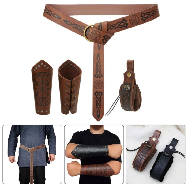 4 Pcs/Set Medieval Renaissance Costume Set Belt Waist Pouch Arm Bracers Halloween Renaissance Accessories