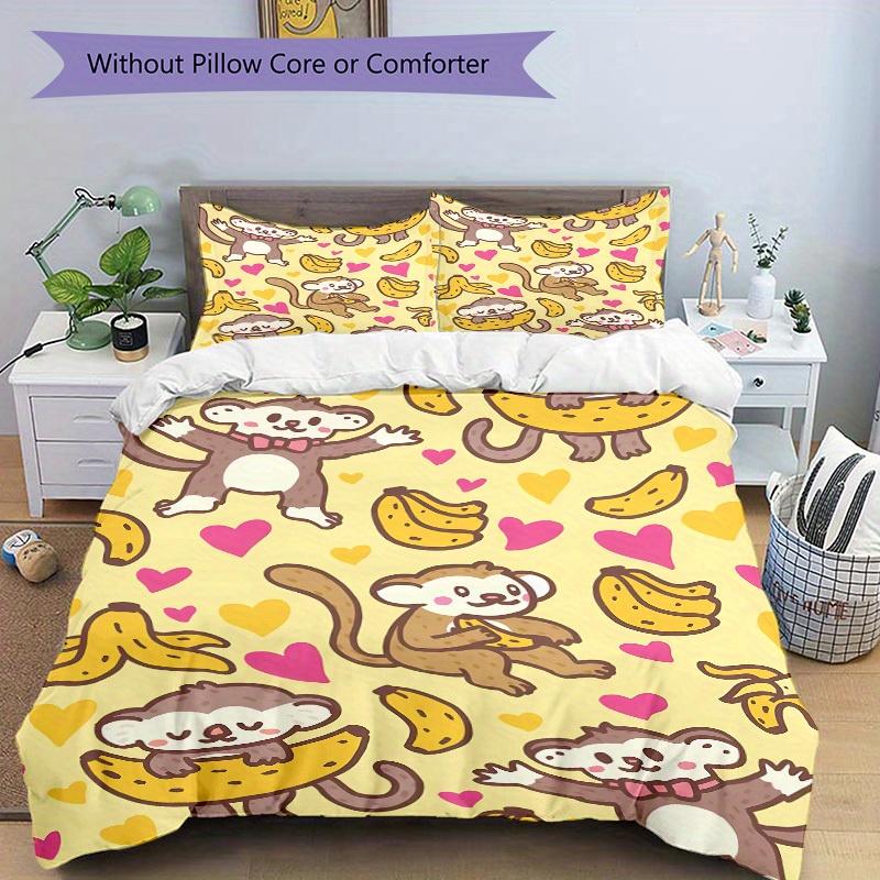 3pcs Monkey Banana Pattern Bedding Set, Ideal for Home Use, Suitable for Bedroom Decor (1*Duvet Cover + 1/2*Pillowcases, No Core) yy250821235