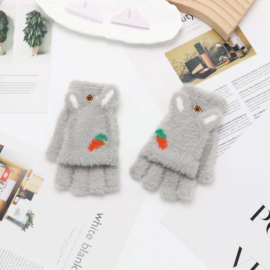 Children's Cute Cartoon Flip-Gloves: Cold-Proof, Half-Finger Winter Writing Warmth for Boys and Girls