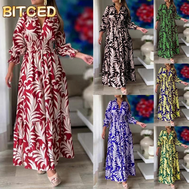 BITCED Fashion Autumn Winter Long Sleeve V-Neck Casual Dresses International design