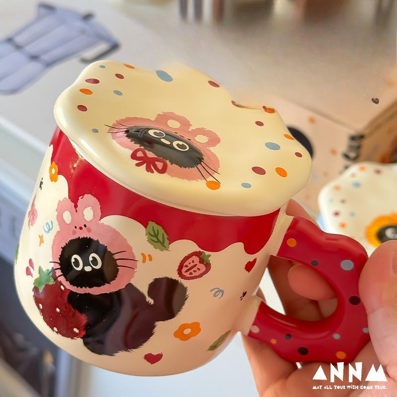 Dárky k narozeninám Kočičí keramický hrnek s víčkem Hrnek na vodu Hrnek s vysokou úrovní vzhledu pro dívky Domácí keramický hrnek na pití
