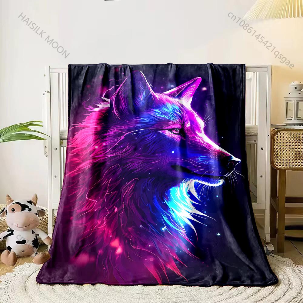 1PC Vibrant colorful wolf Print Adult Children Warm Blankets Home Travel Car Soft and Comfortable Suitable for all seasons