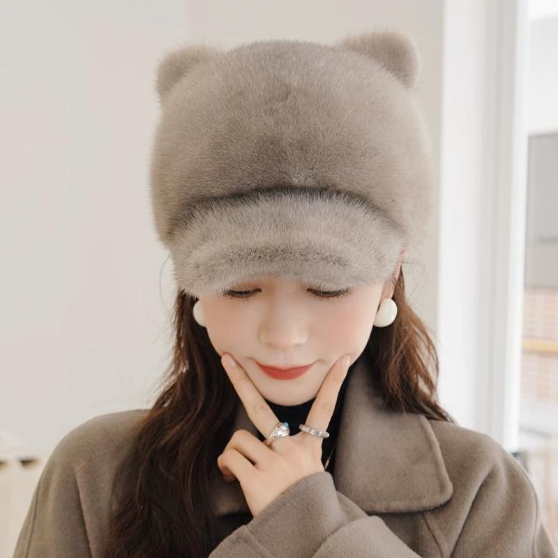 Winter Ladies Mink Hat Sweet Cute Cat Ears with Tail Whole Mink Hat Mink Fur Cap Tide