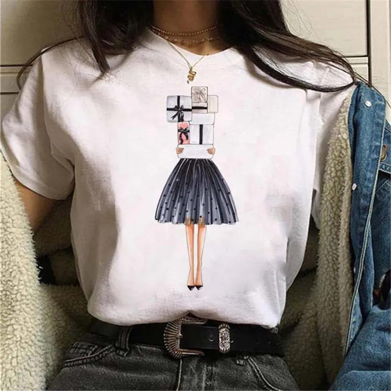 Maycaur Women Casual Short Sleeves T-shirt Harajuku Sexy Women Print T Shirt Fashion Korean Trendy White Tops Female Tshirts