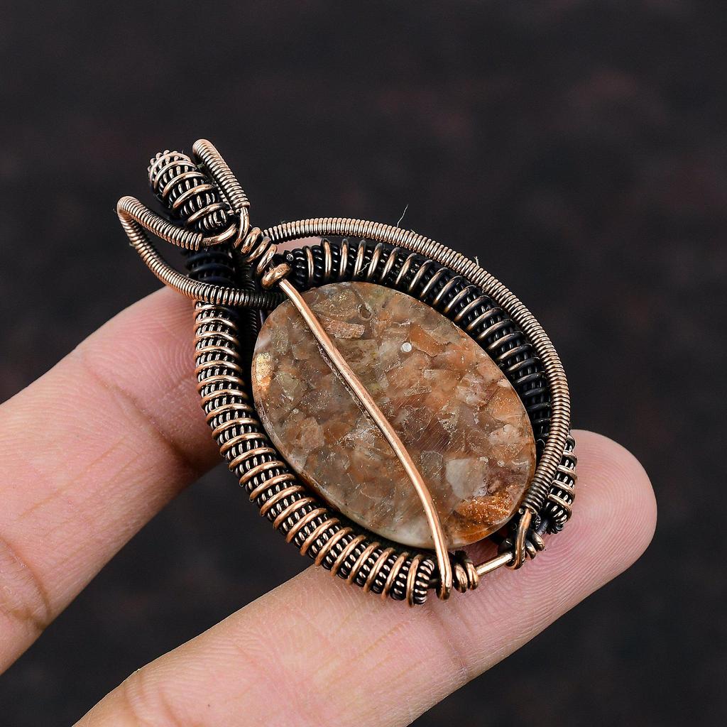 Sunstone Pendant Copper Wire Wrapped Pendant Handmade Very Pretty Gemstone Pendant Copper Wire Wrap Jewelry Gift For Mother Sunstone Jewelry
