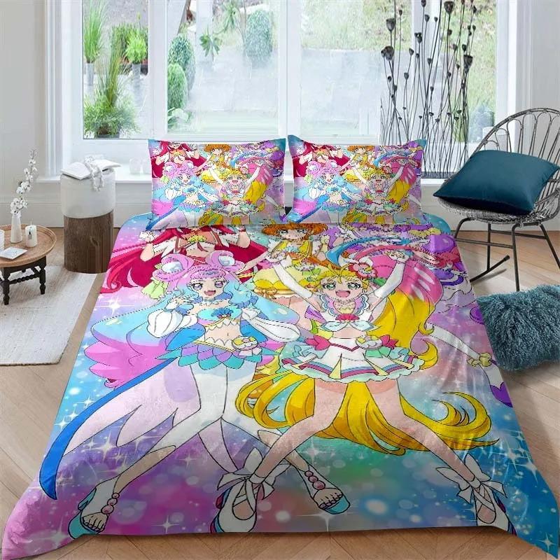 Go! Princess PreCure Anime-Themed Bedding Set Duvet Cover Bed Set Quilt Cover Pillowcase Comforter King Queen Size Boys Adult