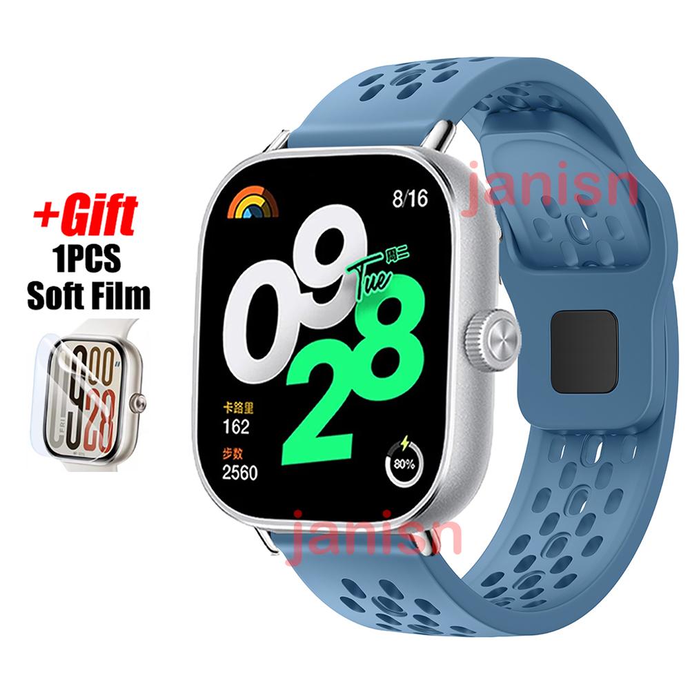 

Для Redmi Watch 5 Ремешок Силиконовый Браслет Для Redmi Watch 4 Xiaomi Mi Band 8/9 Pro Защитная Пленка для Экрана Correa Спортивный Браслет Redmi Watch 5&Silver Connector синий