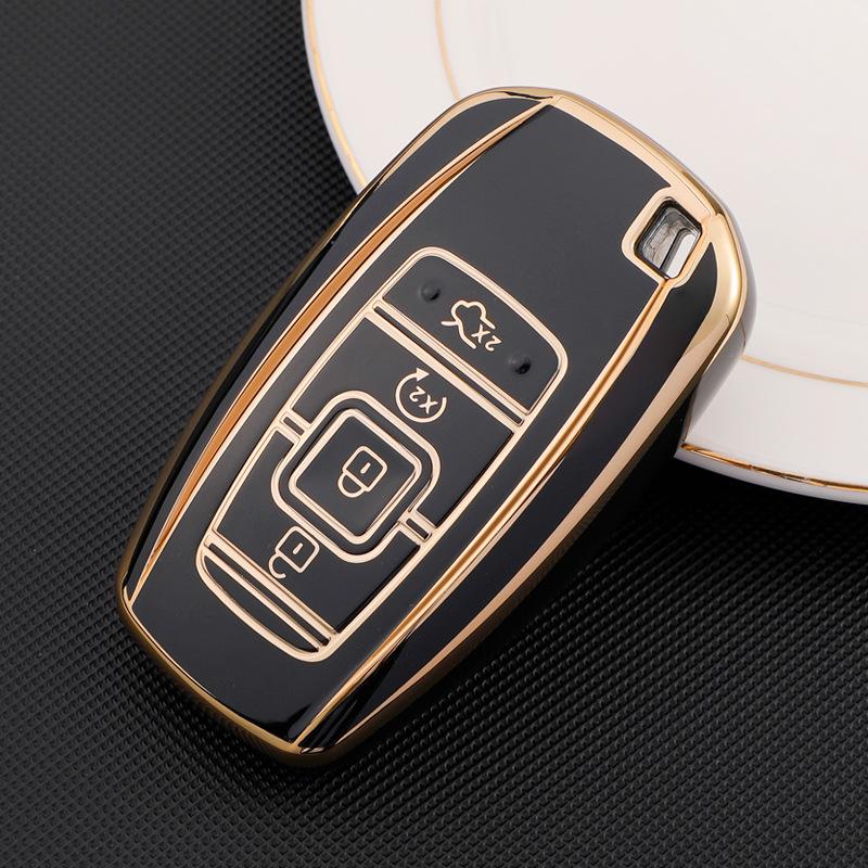 Lincoln Key Case for Aviator, Navigator, MKZ, Continental - TPU Gold Edged Protective Shell with Buckle