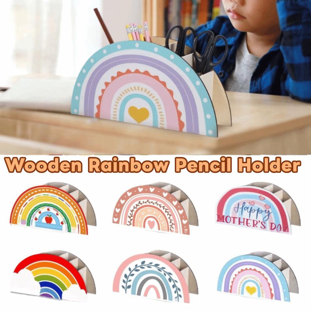 Wooden Rainbow Pencil Holder 5 Slots Decorative Pen Holder  Graduation Season