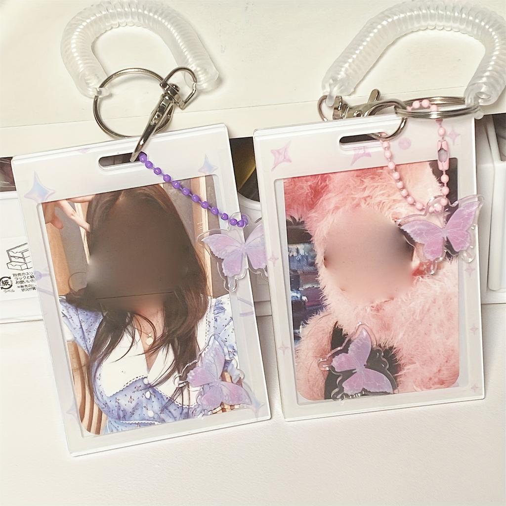 1pc Butterfly Keychain Card Cover, Bus Card Campus Card Rice Card Cover, Acrylic Card Cover with Lanyard Card Cover, Idol Small Card Cover