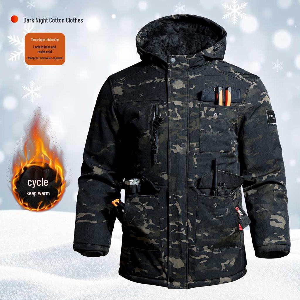 Men's Winter Waterproof Camouflage Work Jacket with Velvet Lining