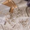 Set de sutien Push Up, cu flori din dantelă, broderie, lenjerie de corp franceză sexy pentru modelarea corpului Set de sutiene și chiloți de lenjerie albă romantică