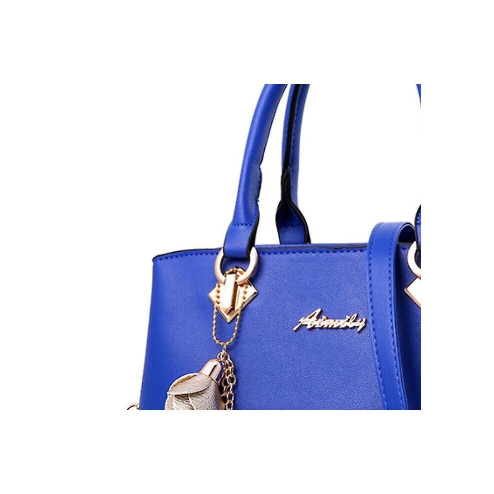 Women's Leather Shoulder Bag Tote Fashion Handbag - Bright Blue - B Bells