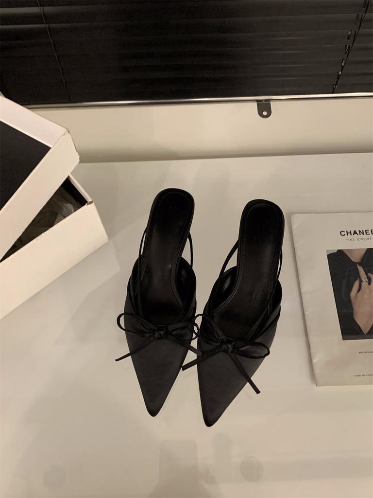 Dicker Absatz Schleife Tasche Kopf Halbschuhe Feenschuhe Satin Temperament halbe Ablage Einzelschuhe