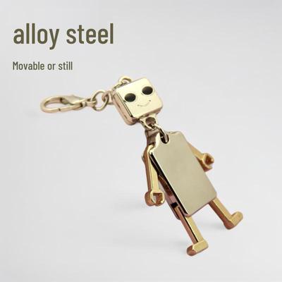 Alloy Cardboard Robot Car Keychain with Movable Big Head Pendant