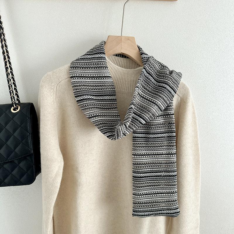 Striped Knitted Scarf for Autumn and Winter New Scarf for Couples