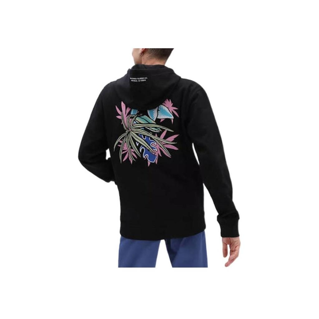Vans Kangaroo Pocket Floral Print Solid Color Pullover Hoodie Men Hoodies Black VN0A5KN2BLK