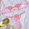 New Sexy Hollow Love Pink Girl Three-point Sex Underwear