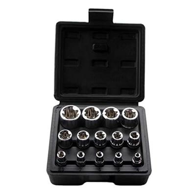 Set chei tubulare Torx tip E mamă cu cutie, 1/4, 3/8, 1/2 inch. Kit chei tubulare cu cuplu extern Drive E4-E24, 14 buc.