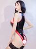 Sexy High Cut Bodysuit Tops Bandage Tights Crotchless Allure Women's Shiny PU Leotard Maid Nightclub Exotic Bodysuit Tops
