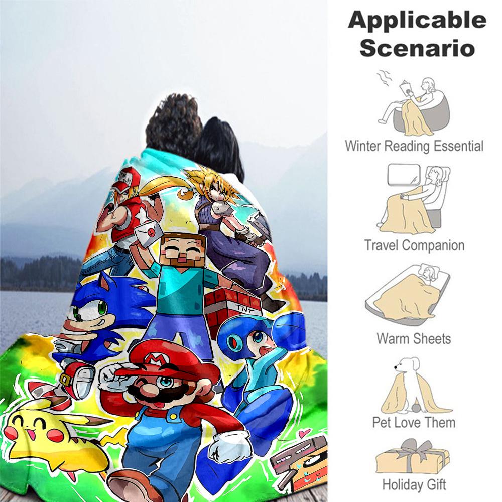 1pc Gamer Characters All-Season Comfort, Outdoor Flannel Blanket - Soft, Warm & Cozy for Naps, Camping & Travel 053