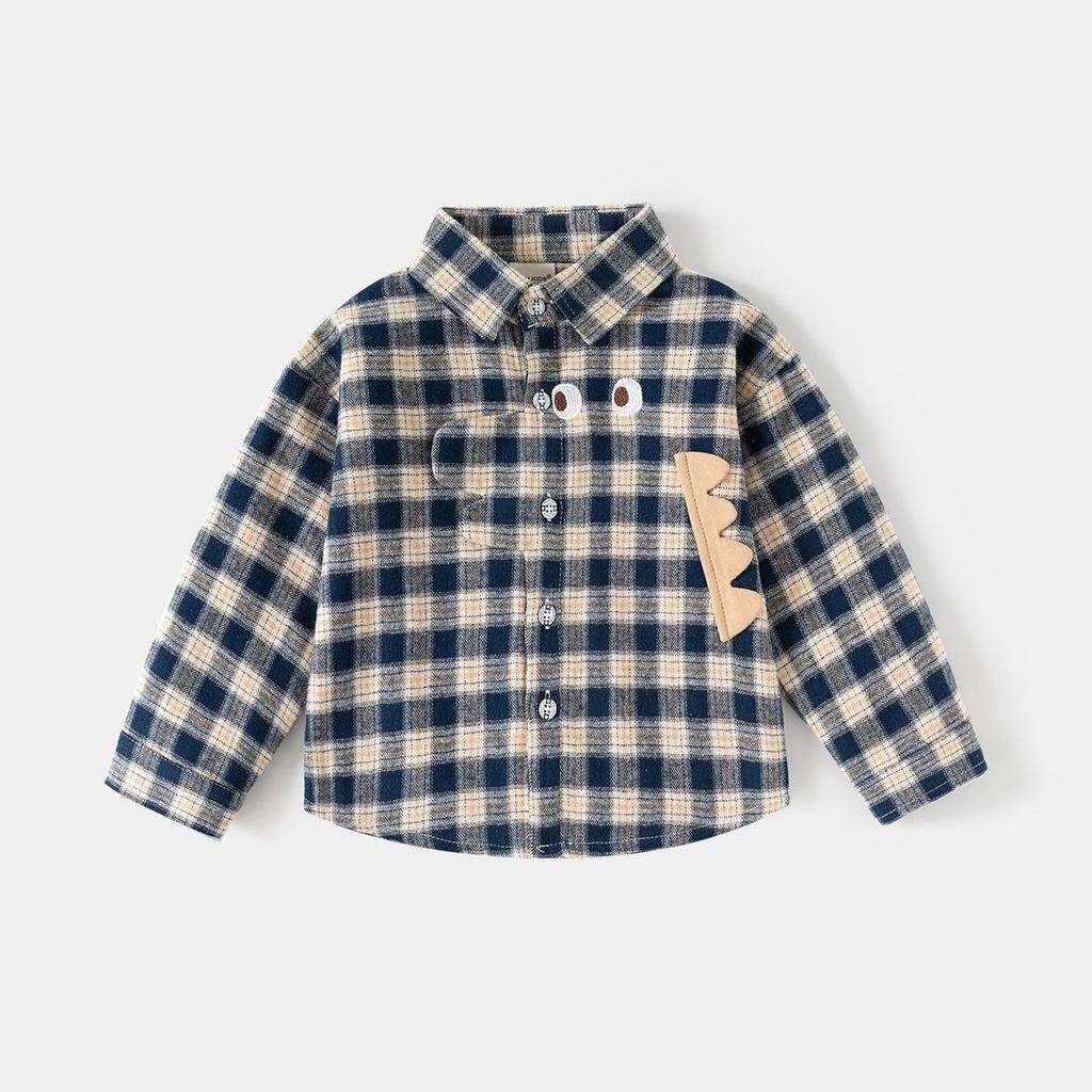 Jungen Retro Karomuster Langarmhemd mit Farbblock und Revers