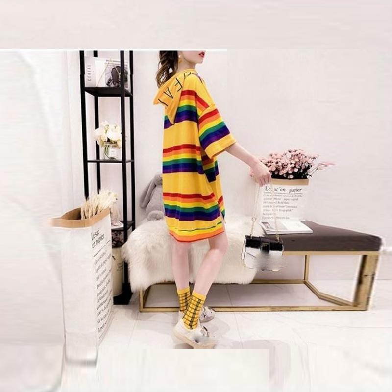 Buy Women Fashion Medium Length Short Sleeve Hoodies T-shirt