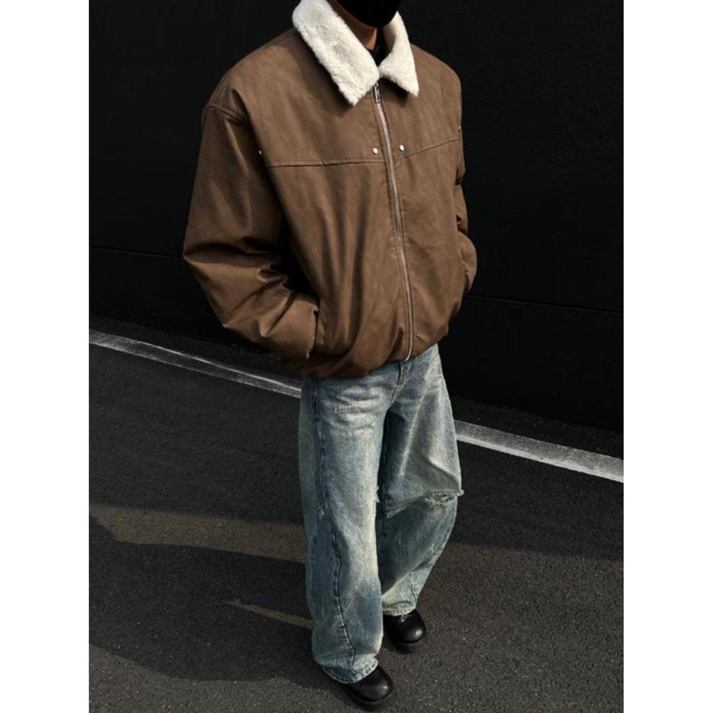 American Style Lambswool PU Leather Coat - Unisex Winter Warmth