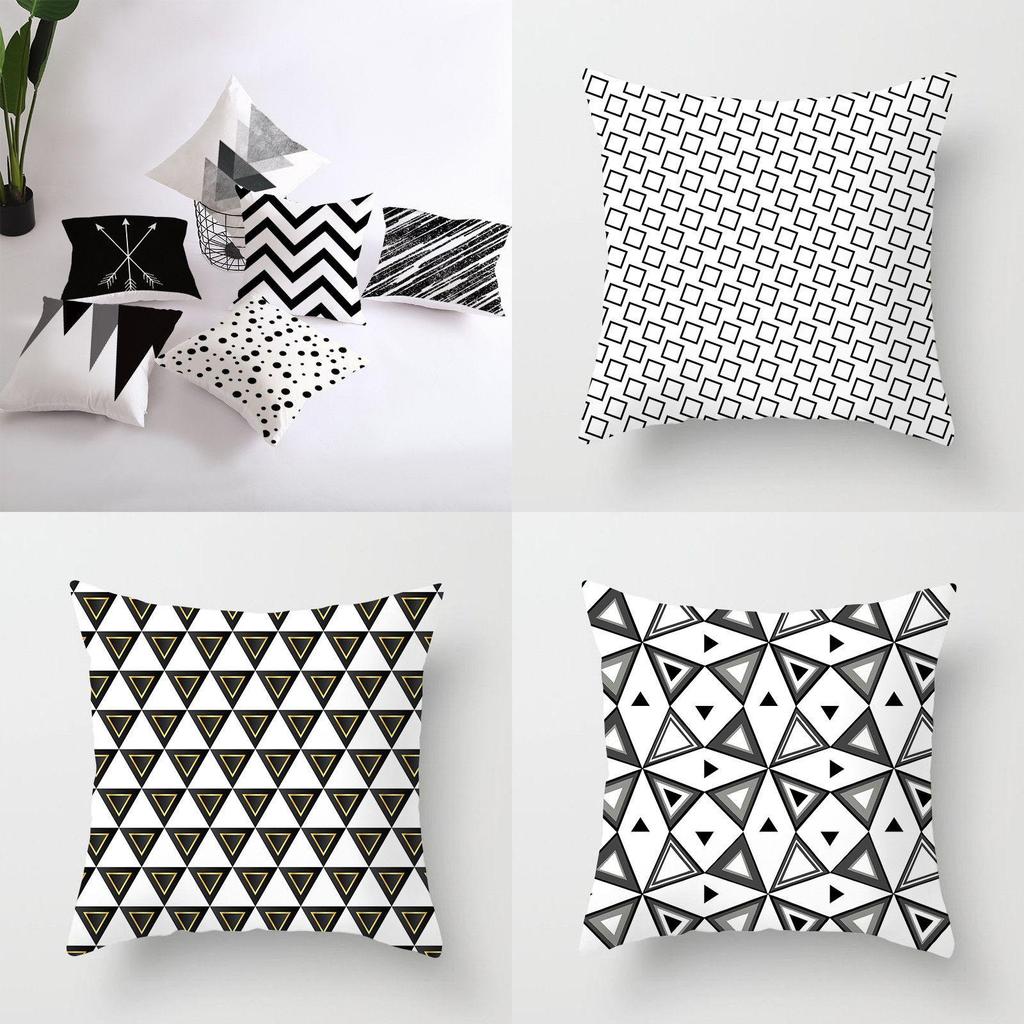 Premium Polyester Peach Skin Geometric Cushion Cover In Black White Gray For Elegant Touch