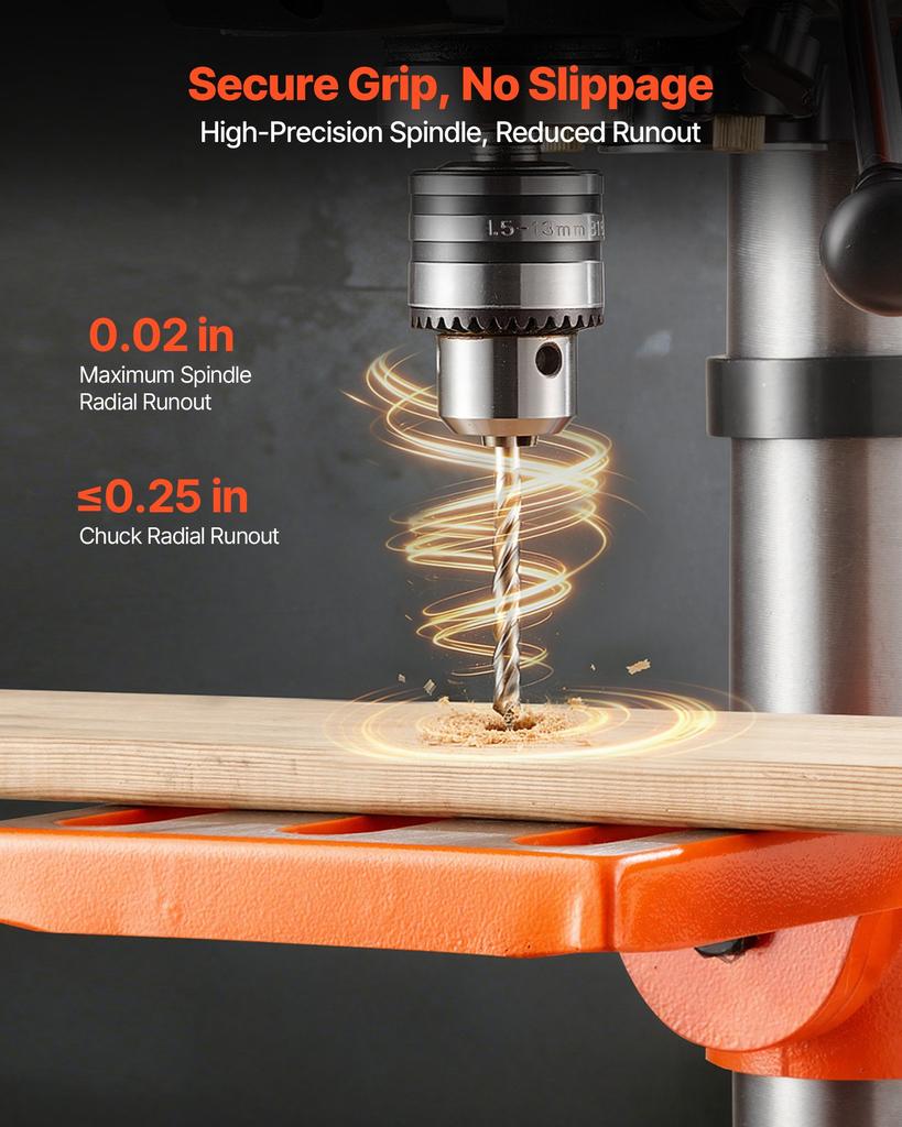 VEVOR 254 mm Benchtop Drill Press, 400W, Bench Drill Press, 440 to 2600 RPM Variable Speed, 0-45 degrees Tilting Worktable