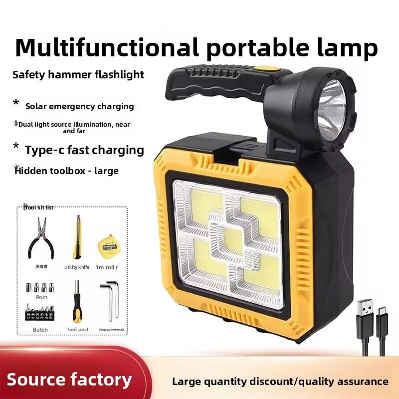 Solar-Powered Handheld Flashlight Super Bright Emergency Work Light with Built-in Tool Kit And Searchlight Long-Lasting