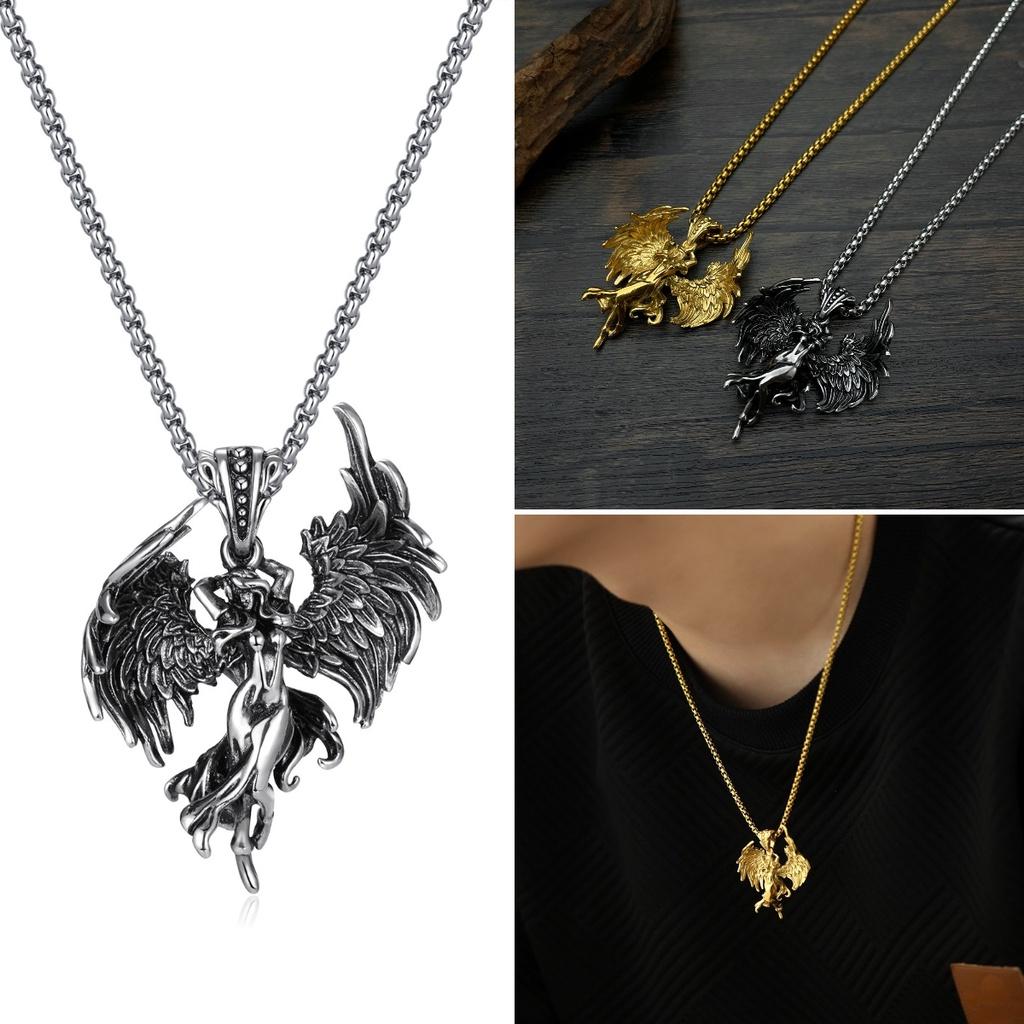 Trendy Retro Angel Pendant Necklace Fashionable Titanium Steel Jewelry Geometric Design