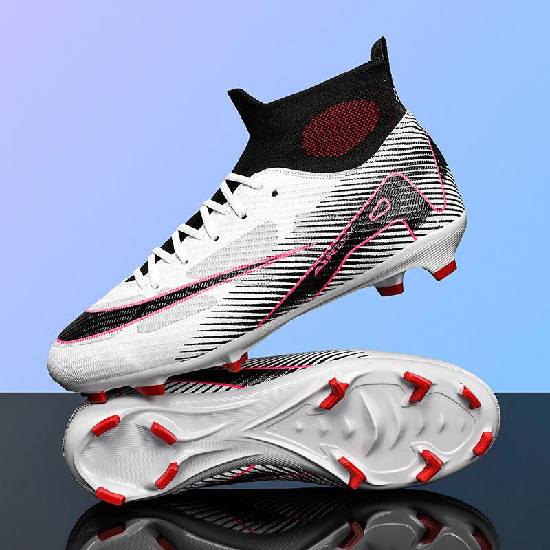 

Нові високі студентські футбольні бутси, шкарпетки та комбінезони, штучні плоскі AG шипи, шкіряні ноги, тренувальне взуття для чоловіків та жінок 44