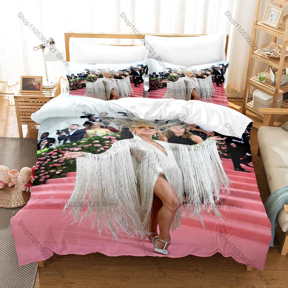 Celine Dion World Tour Singer Print Bedding Set Soft Polyester Duvet Cover + 2 Pillowcases For Pop Music Fans Bedroom Decor