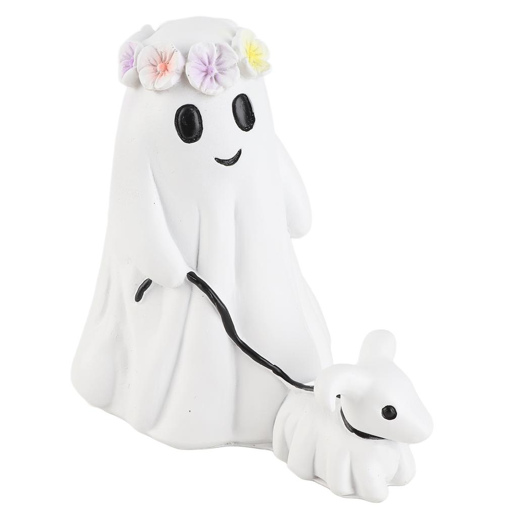 Ghost Walking Dog Statue Spooky Cute Resin Home Decoration Tabletop Ornament Ghost Dog Decor for Indoor Outdoor Use 15cm